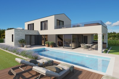 Poreč, okolica, Moderna vila s bazenom na robu vasi, 17 km od morja