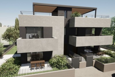 Poreč, Uža okolica, Luksuzni stan na 1. nadstropju s krovno teraso in pogledom na morje, 1500 m od morja